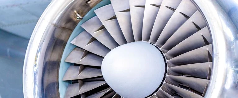 Jet engine with shimmering metal surface finish